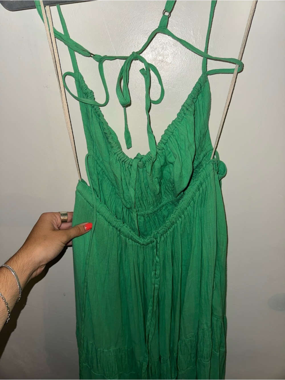 Free People Taking Sides Green Tiered Maxi Dress with Spaghetti Straps - Picture 9 of 9